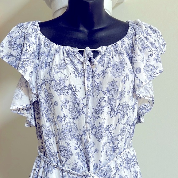 Cynthia Rowley Etoile Micro Floral White and Blue Tiered Summer Mini Dress 👗 - Picture 3 of 9